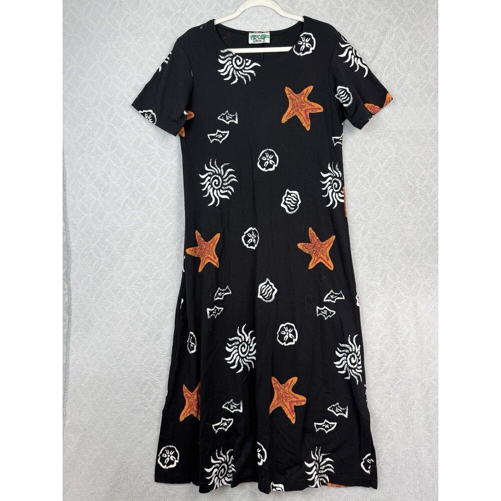 Vtg Coconut Bay Maxi Dress Women Large Starfish Vacation Beach Casual Summer 90s